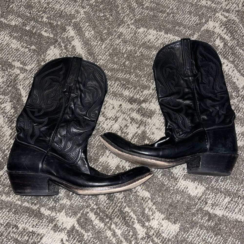 Lucchese boots men 10 black leather L0011 Nice Tooling Soft Leather